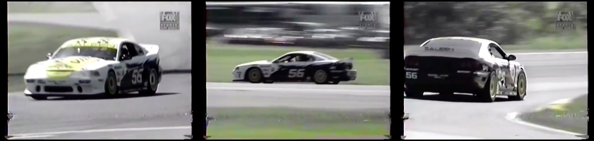 Pictured: screenshots of a contemporary Fox News broadcast of the SCCA race at Lime Rock in 1998. Here we see a Saleen SR Widebody Mustang leading the race, driven by Terry Borcheller and run by Steve Saleen and Tim Allens team.