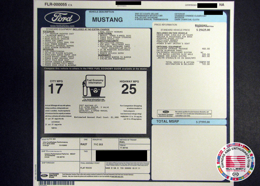 Ford window labels
