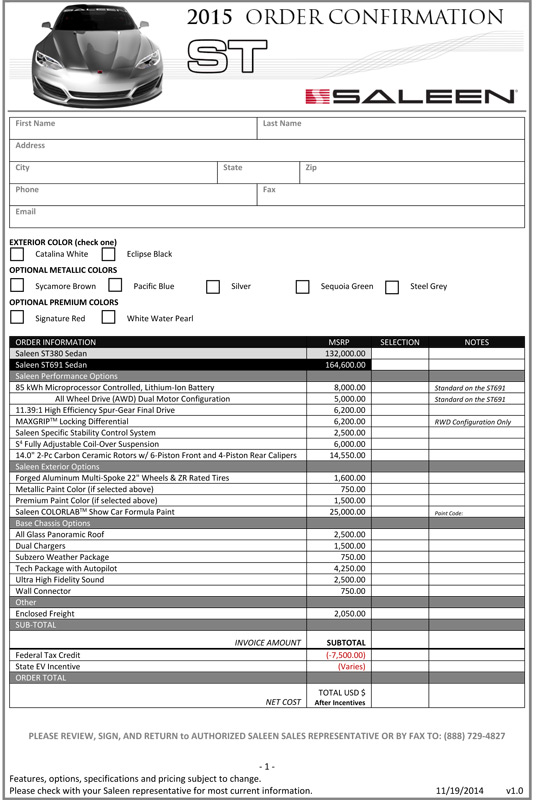 2015 Saleen ST Order Form